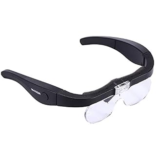 YOCTOSUN Rechargeable Head Magnifier Glasses, Eyeglasses Magnifier with 2 LED Lights and Detachable Lenses 1.5X, 2.5X, 3…