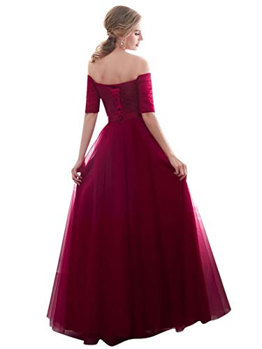 Beauty-Emily Evening Dresses Tulle Long Bridesmaid Dress for Wedding Party Formal Prom Gown Color Burgundy, Size US10