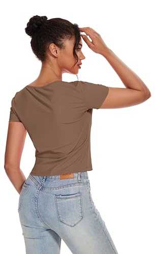 WOMENS T SHIRTS CREW NECK SHORT SLEEVE SHIRTS FOR WOMEN TOPS 2024 CASUAL SLIM FIT FASHION BASIC TEE T SHIRTS(TIRAMISU,M)