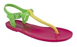 Ian! By Soda Jelly Flat Thong Ankle Strap Sandals in Yellow Green Fuchsia Colorblock