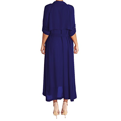 Mojessy Womens Lightweight Waterfall Belted Open Long Chiffon Maxi Cardigan Sweater, Sapphire Blue-1, XL. - Thumbnail 2