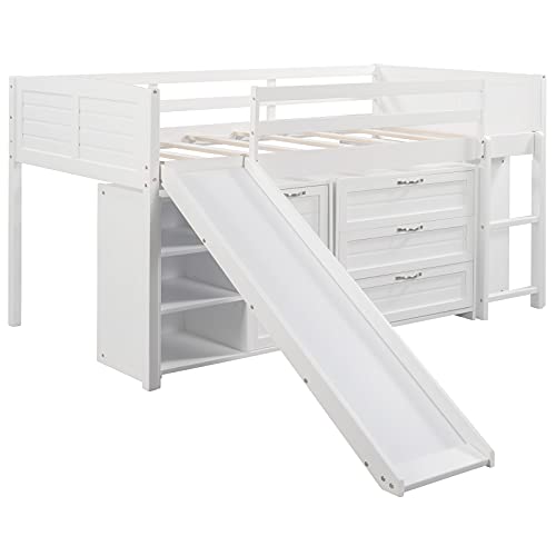 Low Loft Bed with Slide and Storage Twin Loft Bed Frame with