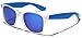 Colorful Retro Fashion Sunglasses - Translucent Clear Matte Frame - Color Mirrored Lenses - Clear & Blue