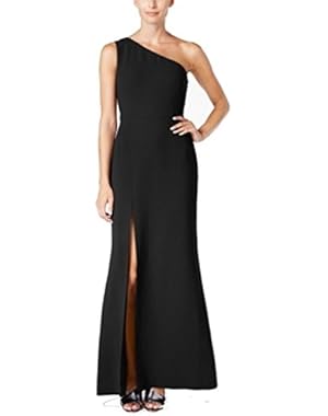Women's One Shoulder Side-Slit Gown Black 8