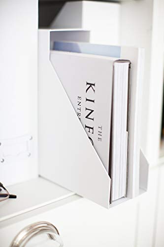 Blu Monaco Foldable White Magazine File Holder with Leather Label Holder – Set of 6 – Cardboard Magazine File Boxes Desk File Organizer