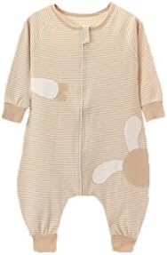 Quavey Baby Sleeping Bag Cotton Long Sleeves Straddle Wearable Blanket with feet(X-Large, Brown)