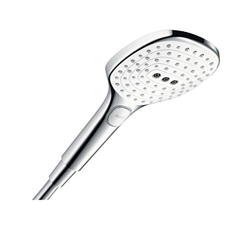 hansgrohe Raindance Select E - Duschkopf, Handbrause mit 3 Strahlarten, Duschbrause, Brausekopf mit Antikalk-Funktion, Weiß/Chrom, 26520400