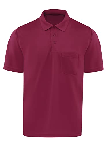 Red Kap Mens Short Sleeve Performance Knit® Pocket Polo Shirt, Burgundy, Small…