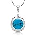 Chuvora 925 Sterling Silver Natural Blue Turquiose Gemstone Inlay Round Pendant Necklace, 18 inches