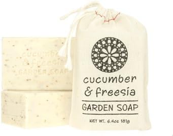 Greenwich Bay Set of 2 -CUCUMBER FREESIA Exfoliating Garden Shea & Cocoa Butter Soap 181g In Cloth Sack (6.4 oz each)