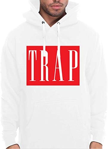 Men's White Red Trap Design Hoodie Just Trappin Street Baller Pablo Sweatshirt