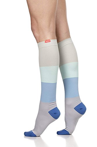 VIM&VIGR Women's 15-20 mmHg Compression Socks: Color Block - Sea Glass & Grey (Nylon) (Medium)