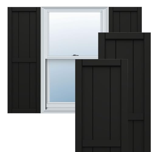 16 1/8"W x 101"H True Fit PVC, Three Board Framed Board-n-Batten Shutters, Blac…