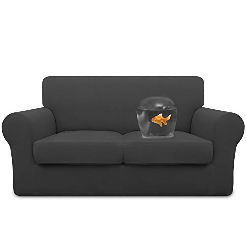 Easy-Going 100% doppelt wasserdicht, 3 Stück, Loveseat-Bezug für Hunde, Sofabezug für 2 Separate Kissen, Couch, auslaufsicher, Möbelschutz für Kinder, Haustiere, Dunkelgrau