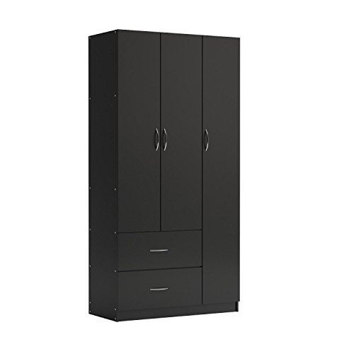 Home Source Industries RLN3224H Modern 3-Door Wardrobe and 2-Drawer, Black - Thumbnail 2