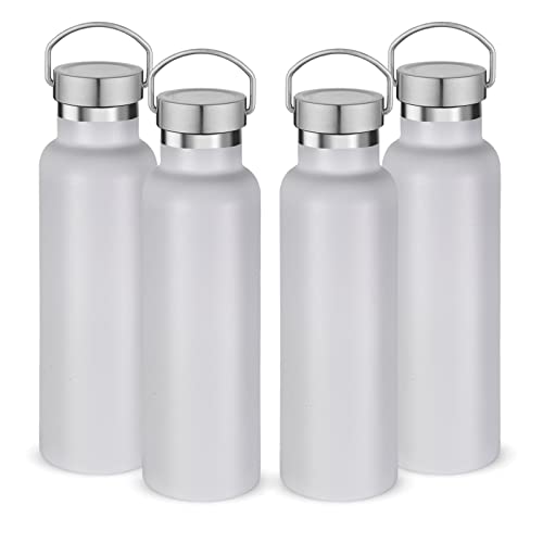 Neihepal Isolierte Wasserflaschen, 590 ml, Großpackung 4 Stück, Edelstahl, doppelwandige Sportflasche mit Deckel des Griffs, Metall, Geschenk (Weiß, 4