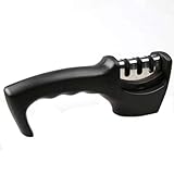 Knife Sharpener, Detachable Grinder Head Easy-Clean Manual 3 Stage Sharpening Tool System- Diamond Ceramic Tungsten Steel, Black，for All Knives By FANNEGO