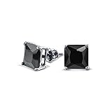 Bling Jewelry CZ Princess Cut Black 925 Silver Screw Back Stud Earrings