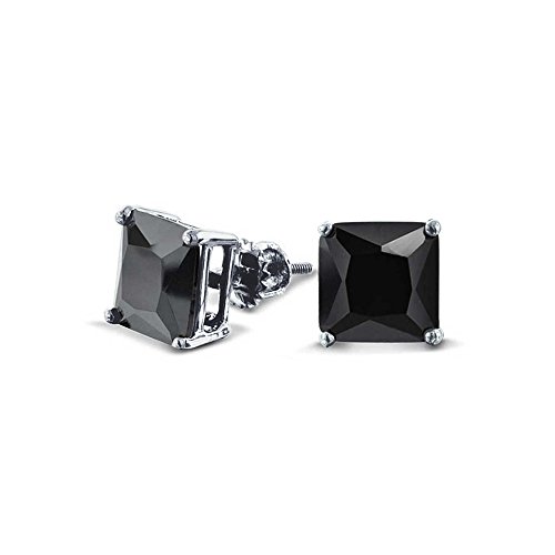 Bling Jewelry CZ Princess Cut Black 925 Silver Screw Back Stud Earrings