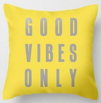 LarryEShop Good Vibes Only in yellow Decorative Printed Cotton Linen Throw Pillow 18 X18 inch cushion.