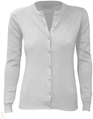 Basic Round-Neck Long Sleeve Button Down Knit Sweater Cardigan M lvory
