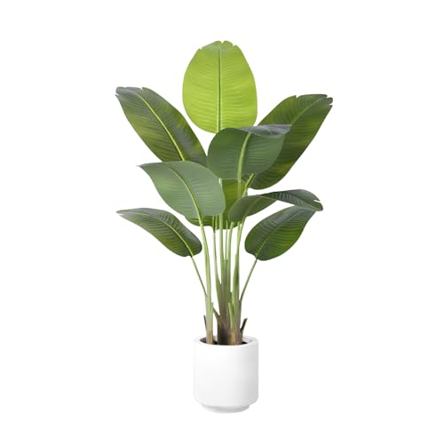 ZEEOZE Artificial Plant Bird of Paradise 120 cm Decorative Artificial Plants with 9 Banana Leaves, Large Indoor Artificial Plant with White Pot for Home Decoration Living Room Home Room Decor