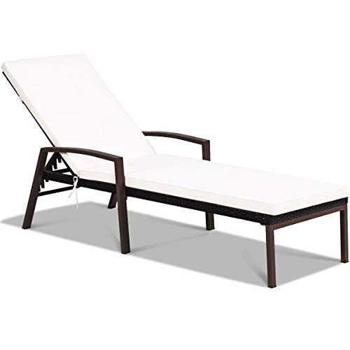 Tangkula Patio Rattan Lounge Chair, Outdoor Reclining Chaise Lounge