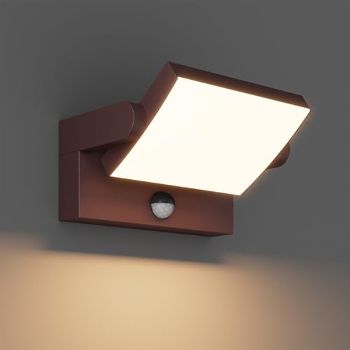 Klighten Outdoor Lamps with Motion Sensor, 24W LED Outdoor / Indoor Wall Light IP65, Aluminium Wall Light for Entrance Terrace, Bronze, 1500 Lumens, Warm White 3000K