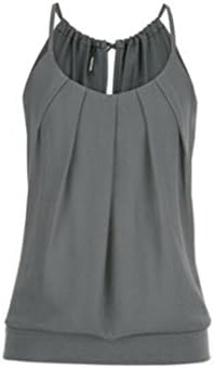 HARRYSTORE Women Top Women's Loose Wrinkled O Neck Cami Tank Blouse