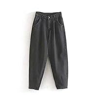 Sheroin Woman Loose Casual Harem Pants Boyfriends Mom Jeans Streetwear Denim Pants Women Pleated Trousers Slouchy Jeans (Dark Gray,M)