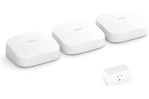 Certified Refurbished Amazon eero Pro 6 tri-band mesh Wi-Fi 6 4-PC system with built-in Zigbee smart home hub (3 routers + 1 Amazon smart plug)