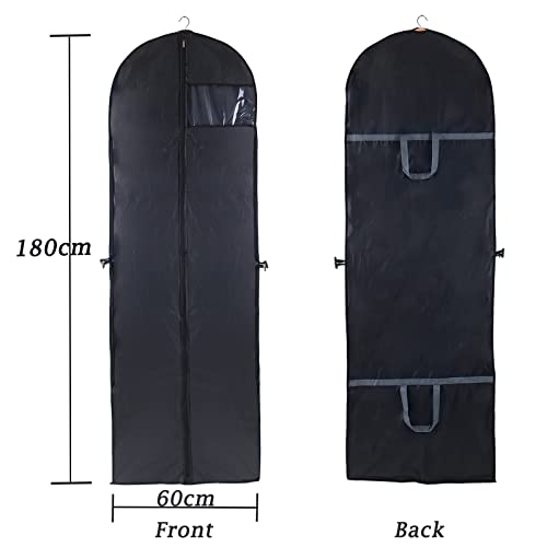 Niviy Dress Bag Covers Long 60 x 180cm, Dust-proof Dress Bag Moth Proof Garment Bag Anti-Moth Protector Folding Long Coat Covers with Pocket and Handle,Pack of 1 (Black)