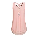 iYBUIA Women Loose Sleeveless Solid Tank Top Cross Back Hem Layed Zipper V-Neck T Shirts Tops