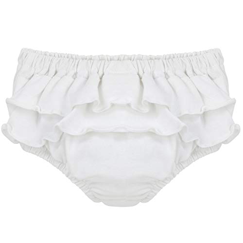 Carriage Boutique Baby Girl Knitted Panty Diaper Covers - White Bloomers with Ruffles, 12M - Thumbnail 2