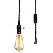 T&A Vintage Single Plug in Pendant Light Kit Cord with Off/On Switch and 15.58 FT Twisted Black Cloth,Black Lamp Head DIY Hanging Light