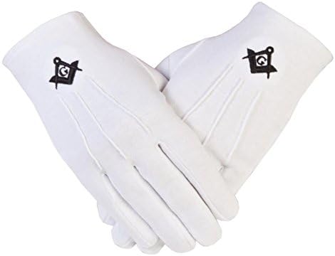 Masonic Freemasons Cotton Gloves Embroidered in Black Square Compass and G SC&G (PCI) (XS-7)