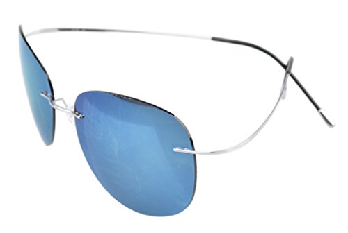 Eyekepper Rimless Titanium Frame Polarized Sunglasses Silver/Blue Mirror