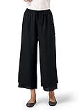Linen Double-Layer Cropped Pants With Sea Shell Button-3X-Black/Black