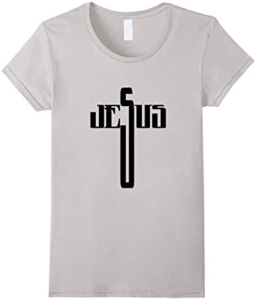 Womens Jesus Christ Ultra-Stylish Cross Tshirt Medium Silver