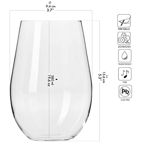 Krosno Stemless Red Wine Glasses Set of 6 19.6 oz Harmony