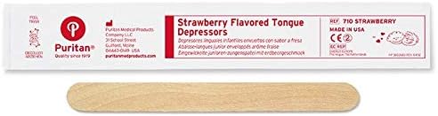 Puritan Medical 5.5" Strawberry Flavored Junior Wood Tongue Depressor - 710 STRAWBERRY (Box of 50)