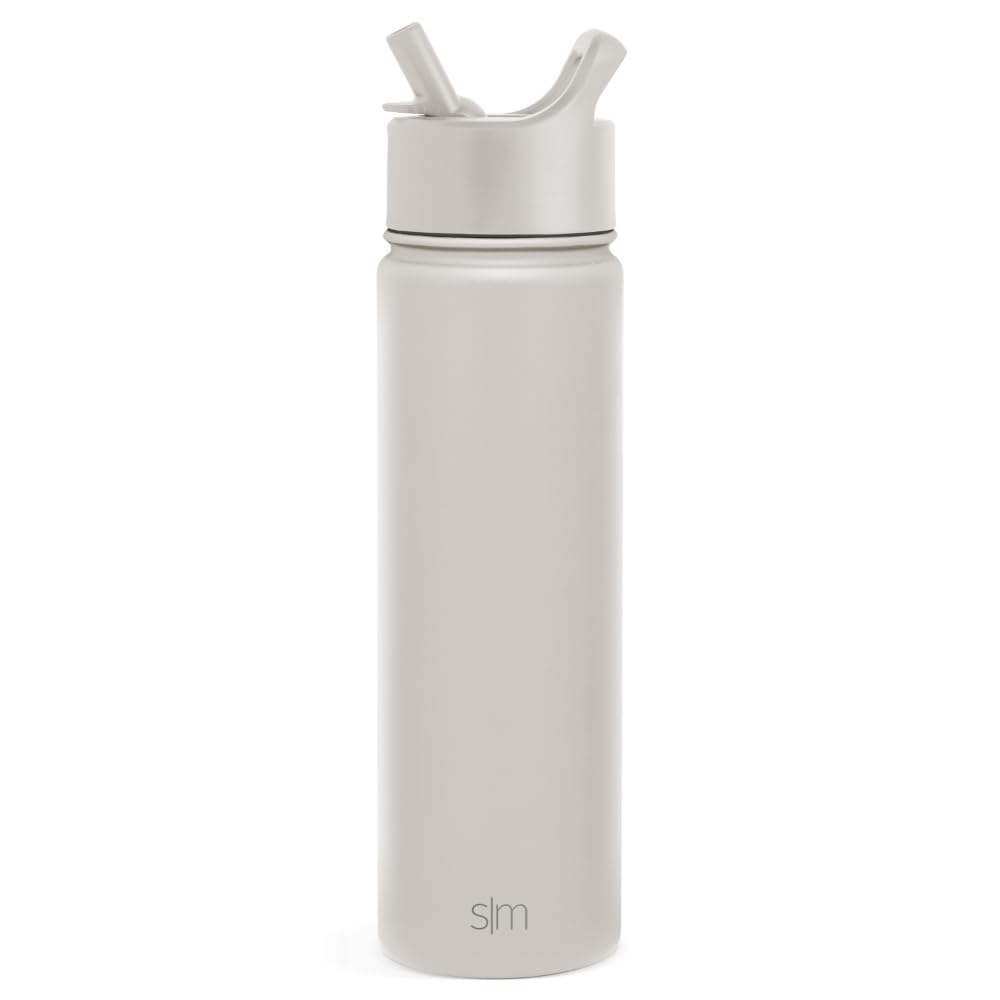 Simple Modern Water Bottle with Straw | Insulated Stainless Steel Bottle for Sports Gym | Summit Collection | 650ml | Almond Birch