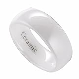 MJ White Ceramic Wedding Ring Classic High Polished Band 3, 4, 6, 8, 10mm