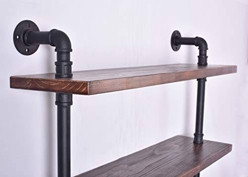 Diwhy Industrial Pipe Shelving Bookshelf Rustic Modern Wood Ladder Storage Shelf 3 Tiers Retro Wall Mount Pipe Dia 32mm Design DIY Shelving (Black, L 36") - Thumbnail 5