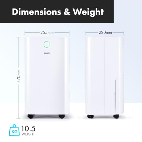 Devola 12L/day Low Energy Dehumidifier, Quiet & Energy Efficient (costs less than 5p per hour) Dehumidifiers for Home, Laundry Drying Dehumidifier, Dust Filter