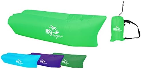 US Lounger UFO Green Fast Inflatable Portable Outdoor or Indoor Wind Bed Lounger, Air Bag Sofa, Air Sleeping Sofa Couch, Lazy Bed for Camping, Beach, Park, Backyard