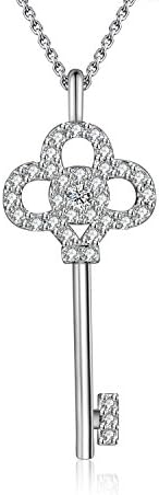 Nmoder Key Pendant Necklace for Women Sterling Silver Necklace Valentine's Day Gift