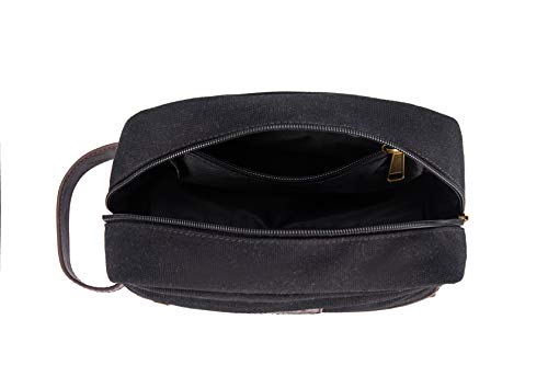 Toiletry Bag Travel Canvas Mens Leather Makeup Bag Organizer Cosmetic Bag Mens Shaving Bag Dopp Kits Large (black)