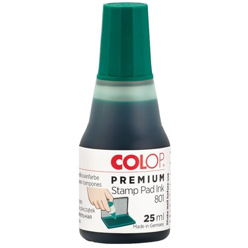 COLOP 801 Green Stamp Pad Ink. Best Refill Ink for Foam and Felt Rubber Stamp Pads. Water-Based and Non-Toxic