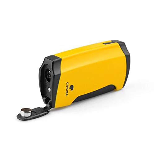 Cohiba Cigar Torch Lighter with Punch 2 Torch Jet Flame Butane Refillable High Quality Lighters Without Gas (Yellow)